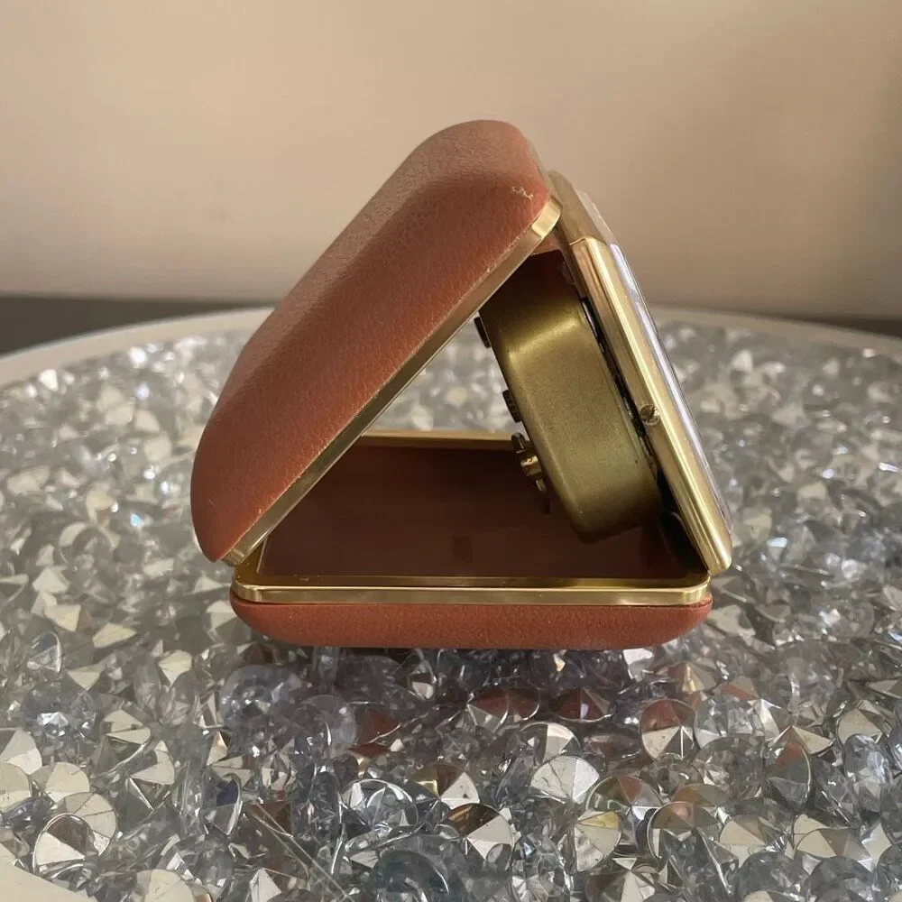 Vintage old Taiwan Equity Folding Travel Alarm Clock Illuminated Hands Wind Up